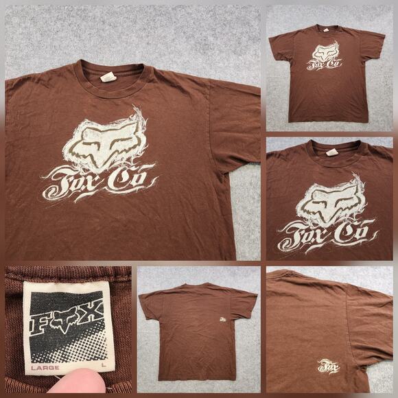 VTG Y2K Fox Racing T Shirt Mens L Large Brown Tee Moto BMX Graphic 2000s - Picture 1 of 12